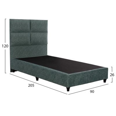 BED MILO HM652.27, GREEN NUBUCK-type FABRIC, 90X200cm