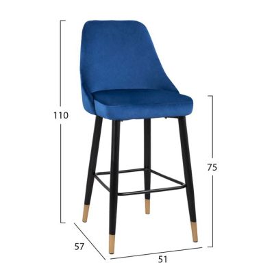 Bar Stool SERENITY HM8519.08 Velvet Blue with metallic frame 51x57x110cm