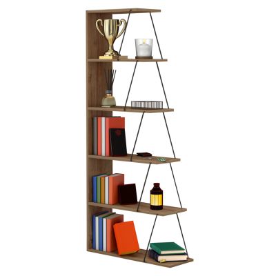ЕТАЖ ЗА КНИЖИ MINI TARS HM2241.14 ЕСТЕСТВЕН ДЪБ МЕЛАМИН-ЧЕРНИ МЕТАЛНИ ПРЪТКИ 65x22-24x146Hcm.