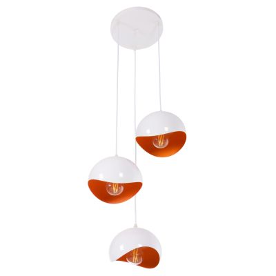 CEILING PENDANT 3-LIGHTER HM4166.02 METAL SPHERES IN WHITE-ORANGE Φ20x112Hcm.