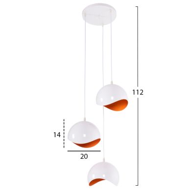 CEILING PENDANT 3-LIGHTER HM4166.02 METAL SPHERES IN WHITE-ORANGE Φ20x112Hcm.