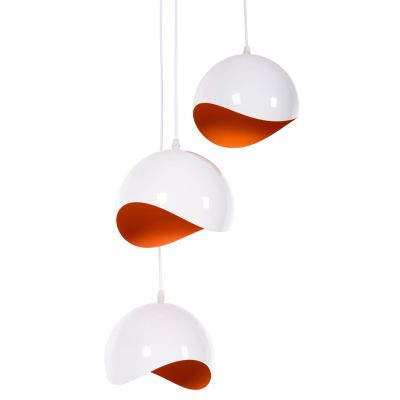 CEILING PENDANT 3-LIGHTER HM4166.02 METAL SPHERES IN WHITE-ORANGE Φ20x112Hcm.