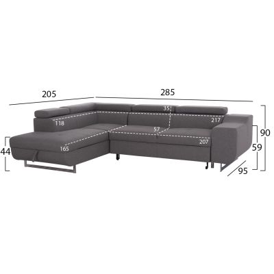 CORNER SOFA-BED WITH STORAGE SPACE ENCORE HM3301.01L GREY FABRIC 285x205x90Hcm.