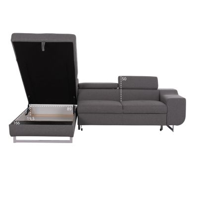 CORNER SOFA-BED WITH STORAGE SPACE ENCORE HM3301.01L GREY FABRIC 285x205x90Hcm.
