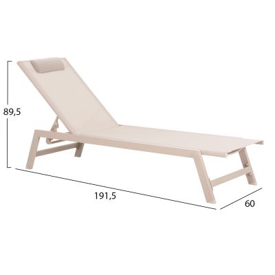 ALUMINUM SUNBED WITH HEADREST RABIA HM5982.04 IN CHAMPAGNE COLOR 191,5x60x31Hcm.