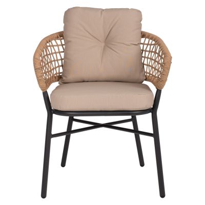 КРЕСЛО АЛУМИНИЕВО ТЪМНО СИВО ПРОФЕСИОНАЛЕН РАТАН И ВЪЗГЛАВНИЦИ БЕЖОВ  60x56x84 см.