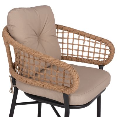 КРЕСЛО АЛУМИНИЕВО ТЪМНО СИВО ПРОФЕСИОНАЛЕН РАТАН И ВЪЗГЛАВНИЦИ БЕЖОВ  60x56x84 см.