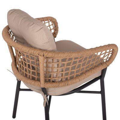 КРЕСЛО АЛУМИНИЕВО ТЪМНО СИВО ПРОФЕСИОНАЛЕН РАТАН И ВЪЗГЛАВНИЦИ БЕЖОВ  60x56x84 см.