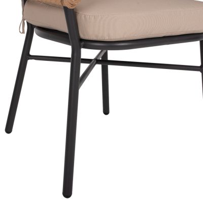 КРЕСЛО АЛУМИНИЕВО ТЪМНО СИВО ПРОФЕСИОНАЛЕН РАТАН И ВЪЗГЛАВНИЦИ БЕЖОВ  60x56x84 см.