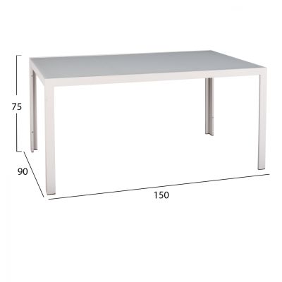 METALLIC TABLE ICE WHITE WITH GLASS HM5767.03 150X90Χ75cm.