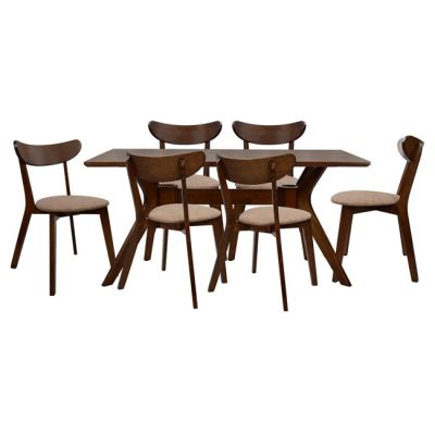 Set Dining Table 7 pieces Walnut Table & Roselyn Chairs HM10068