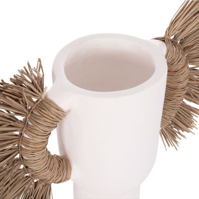 DECORATIVE TABLE VASE ALICA HM4668.02S TERRACOTA IN WHITE COLOR & GRASS--55x19x34Hcm.