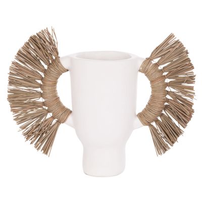 DECORATIVE TABLE VASE ALICA HM4668.02S TERRACOTA IN WHITE COLOR & GRASS--55x19x34Hcm.