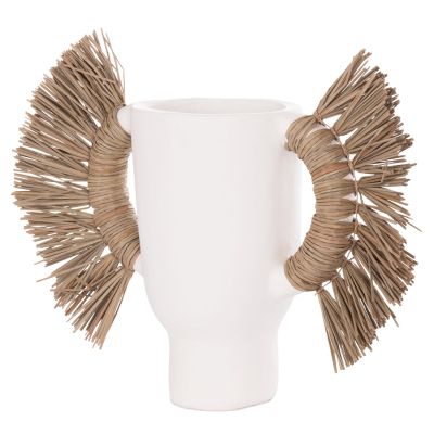 DECORATIVE TABLE VASE ALICA HM4668.02S TERRACOTA IN WHITE COLOR & GRASS--55x19x34Hcm.