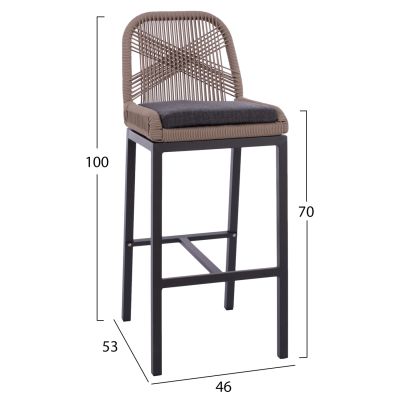 BAR STOOL ALUMINUM GREY AND ROPE BEIGE 46x53x100Hcm.HM5791.11