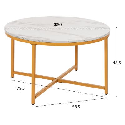 ХОЛНА МАСА HM9420.01 МЕЛАМИН БЯЛ МРАМОР-ЗЛАТИСТИ МЕТАЛНИ КРАКА Φ80x48,5Hcm.