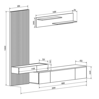 TV FURNITURE COMBO DORT HM18076.01 MELAMINE IN SONAMA-WHITE 249.5x42.2x199.5Hcm.