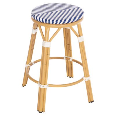 ALUMINUM MEDIUM HEIGHT BAR STOOL CHINO HM6286.05 BAMBOO LOOK & TEXTILENE IN BLUE 43x43x65Hcm.
