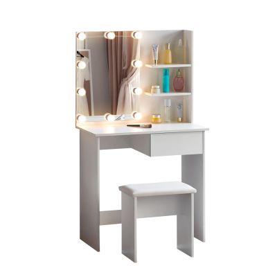 DRESSING TABLE WITH LED LIGHTS & SHELVES LAURYN HM2501.03 MELAMINE IN WHITE 75x40x134.5Hcm.