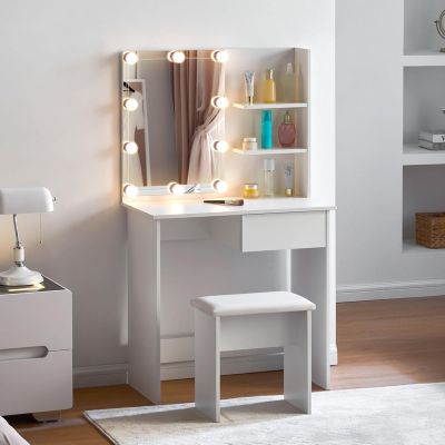 DRESSING TABLE WITH LED LIGHTS & SHELVES LAURYN HM2501.03 MELAMINE IN WHITE 75x40x134.5Hcm.
