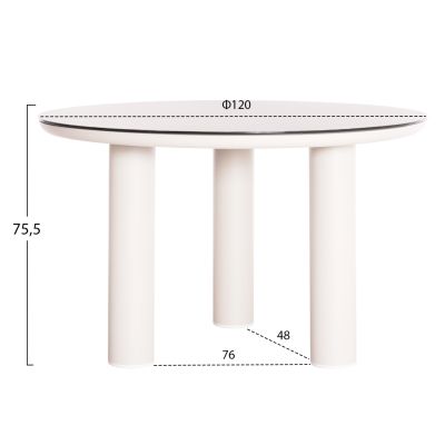 ALUMINUM ROUND TABLE DOSUN HM6201.02 CREAM WHITE FRAME-3D PRINTED GLASS TOP WITH CERAMIC LOOK Φ120cm.