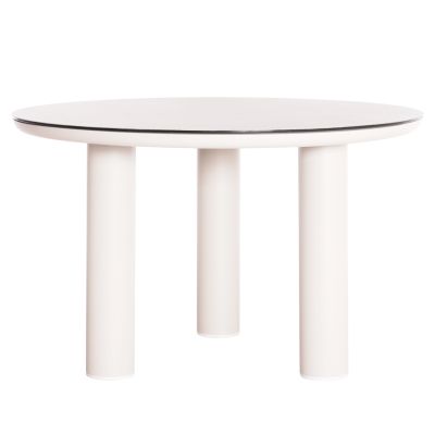 ALUMINUM ROUND TABLE DOSUN HM6201.02 CREAM WHITE FRAME-3D PRINTED GLASS TOP WITH CERAMIC LOOK Φ120cm.