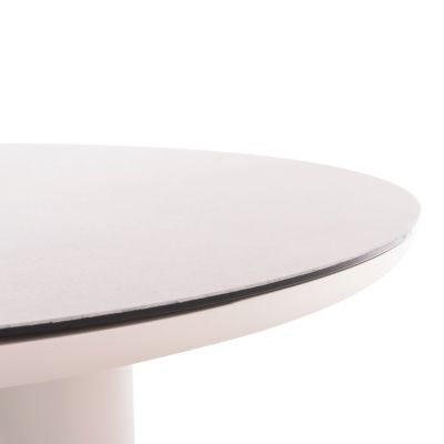 ALUMINUM ROUND TABLE DOSUN HM6201.02 CREAM WHITE FRAME-3D PRINTED GLASS TOP WITH CERAMIC LOOK Φ120cm.