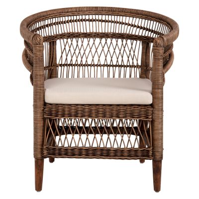 ARMCHAIR MALAWI HM9635.01 MAHOGANY WOOD WITH RATTAN IN BROWN-WHITE CUSHION 80x70x86Hcm.