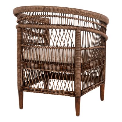 ARMCHAIR MALAWI HM9635.01 MAHOGANY WOOD WITH RATTAN IN BROWN-WHITE CUSHION 80x70x86Hcm.