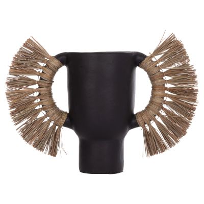 DECORATIVE TABLE VASE ALICA HM4668.01L TERRACOTA IN BLACK COLOR & GRASS--64x22x38Hcm.