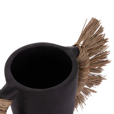 DECORATIVE TABLE VASE ALICA HM4668.01L TERRACOTA IN BLACK COLOR & GRASS--64x22x38Hcm.