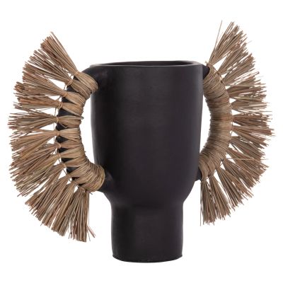 DECORATIVE TABLE VASE ALICA HM4668.01L TERRACOTA IN BLACK COLOR & GRASS--64x22x38Hcm.