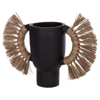 DECORATIVE TABLE VASE ALICA HM4668.01L TERRACOTA IN BLACK COLOR & GRASS--64x22x38Hcm.