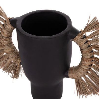 DECORATIVE TABLE VASE ALICA HM4668.01L TERRACOTA IN BLACK COLOR & GRASS--64x22x38Hcm.
