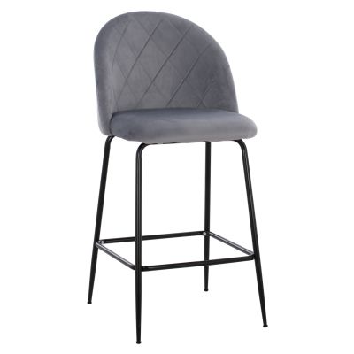 Bar Stool Middle Height HM8732.11 with metallic legs & Velvet Grey 50x56x98 cm.