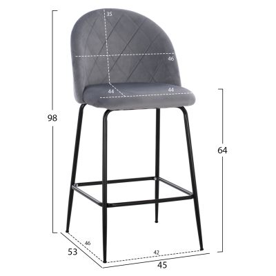 Bar Stool Middle Height HM8732.11 with metallic legs & Velvet Grey 50x56x98 cm.