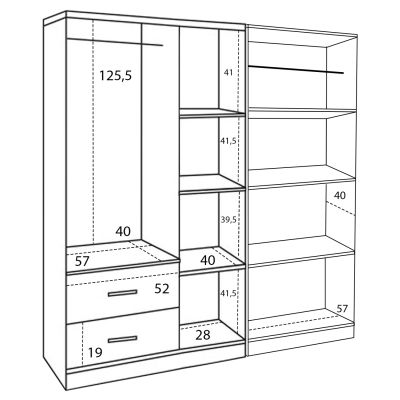 WARDROBE 5-LEAF CAESAR HM21234.01 MELAMINE IN ZEBRANO COLOR 150x42.5x181Hcm.