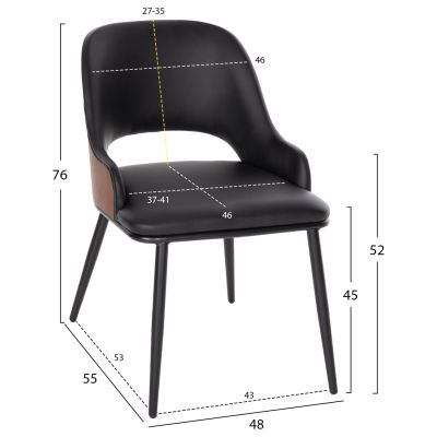 DINING CHAIR DELF HM9617.03 PU BLACK-BLACK METAL LEGS-WOODEN BACK IN WALNUT 48x55x76Hcm.