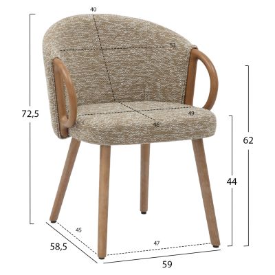 DINING CHAIR RIG HM9979.01 BEECH WOOD LEGS IN WHITEWASH-BEIGE FABRIC 59x58,5x72,5Hcm.