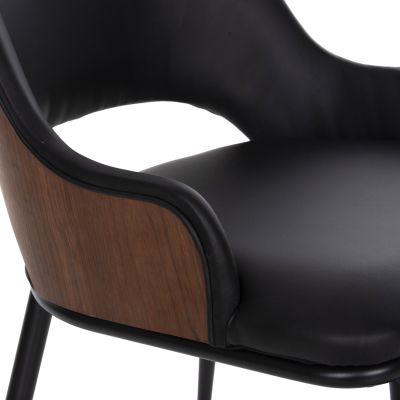 DINING CHAIR DELF HM9617.03 PU BLACK-BLACK METAL LEGS-WOODEN BACK IN WALNUT 48x55x76Hcm.