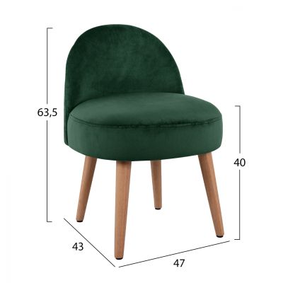 Stool with back Yasmine Cypress Green color HM8395.03 Velvet 47x43x63,5cm