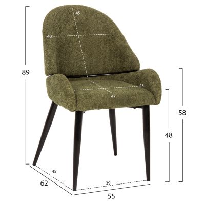 СТОЛ SARKY HM8585.03 BOUCLE GREEN ПЛАТ-ЧЕРНИ МЕТАЛНИ КРАКА 55x62x89Hcm.