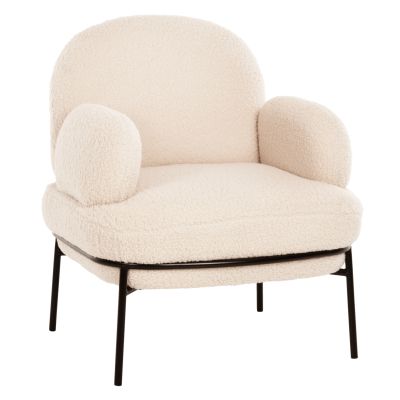 ARMCHAIR AGNES HM9525.23 WHITE BOUCLE FABRIC-BLACK METAL LEGS 74x71x83Hcm.