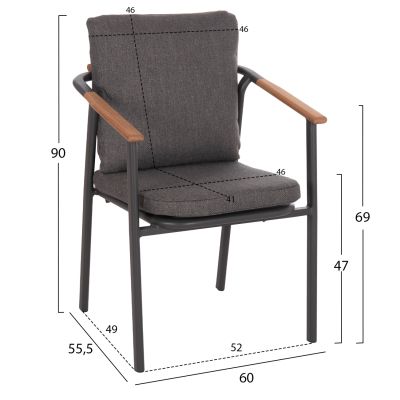 ALUMINUM DINING CHAIR SENTI HM6204.01 FRAME & OLEFIN FABRIC IN DARK GREY 60x55.5x90Hcm.