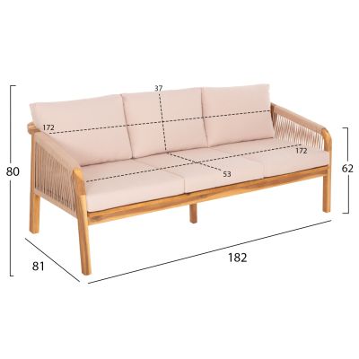 OUTDOOR LOUNGE SET 4PCS ROSSWELL HM6084.02 ACACIA WOOD-ROUND ROPE-BEIGE CUSHIONS