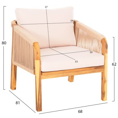 OUTDOOR LOUNGE SET 4PCS ROSSWELL HM6084.02 ACACIA WOOD-ROUND ROPE-BEIGE CUSHIONS