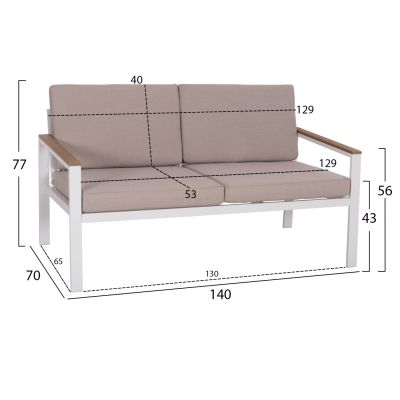 OUTDOOR LOUNGE SET 4PCS SAFIN HM6278.01 ALUMINUM IN WHITE--POLYWOOD--OLEFIN FABRIC IN BEIGE
