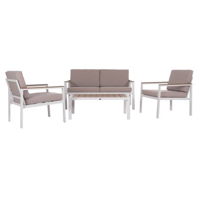 OUTDOOR LOUNGE SET 4PCS SAFIN HM6278.01 ALUMINUM IN WHITE--POLYWOOD--OLEFIN FABRIC IN BEIGE