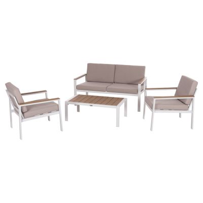 OUTDOOR LOUNGE SET 4PCS SAFIN HM6278.01 ALUMINUM IN WHITE--POLYWOOD--OLEFIN FABRIC IN BEIGE