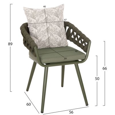 ARMCHAIR ALUMINUM CAMDEN HM6141.09 BACK CUSHION WITH PRINT DESIGN-DARK OLIVE 56x60x72-87Hcm.